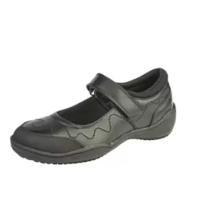 Image of Roamers Girls Leather Touch Fastening School Shoe (3 UK) (Black)