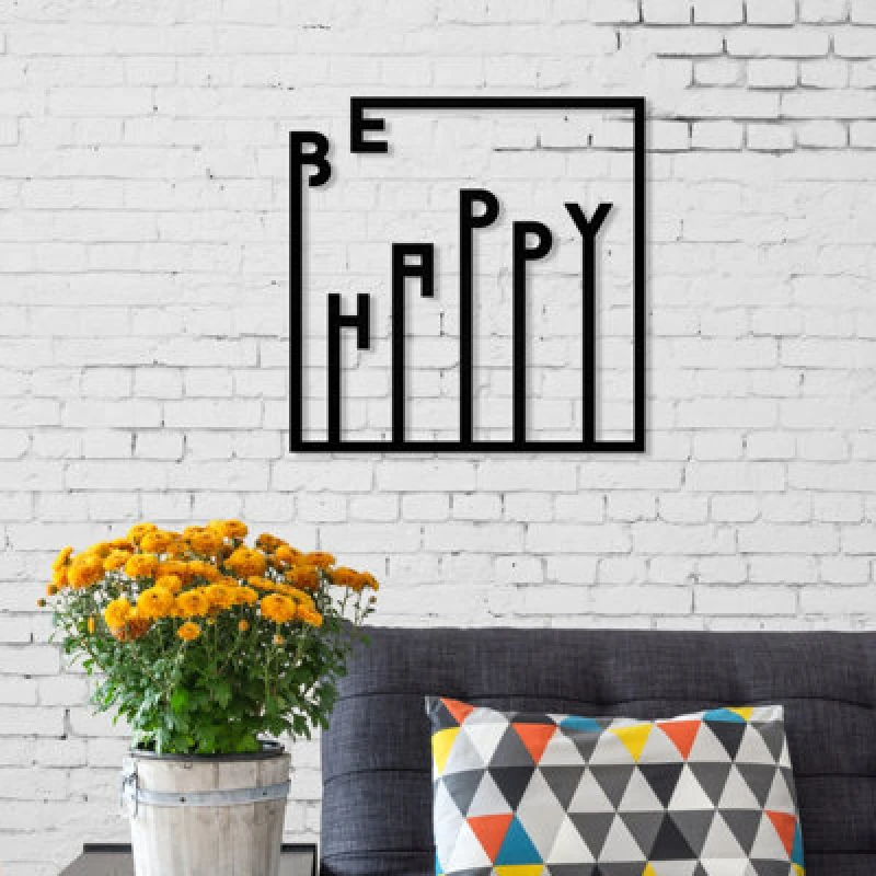 Image of DECORTIE METAL WALL ART NO.16 HAPPY - Black M.DK.T.13641