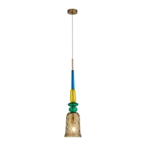 Image of 1 Light Mu Lighti Glass Pendant With Amber Shade And Bronze Metal