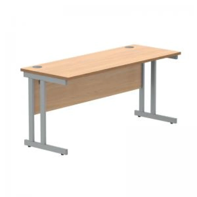 Image of Polaris Rectangular Double Upright Cantilever Desk 1600x600x730mm Norwegian Beech/Silver KF822040