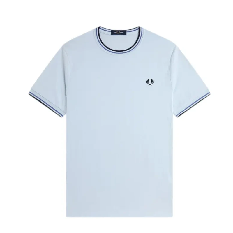 Image of Fred Perry Contrast Trim Double Stripe T-Shirt Fred Perry Bleu Male 2XL