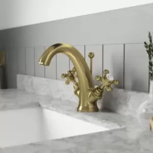 Topaz Hexagonal Collar Mono Basin Mixer Tap with Pop Up Waste - Brushed Brass - Hudson Reed