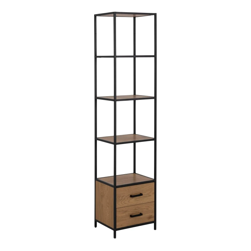 Image of Furniture To Go Seaford Bookcase With 2 Drawers And 3 Shelves In Black & Oak