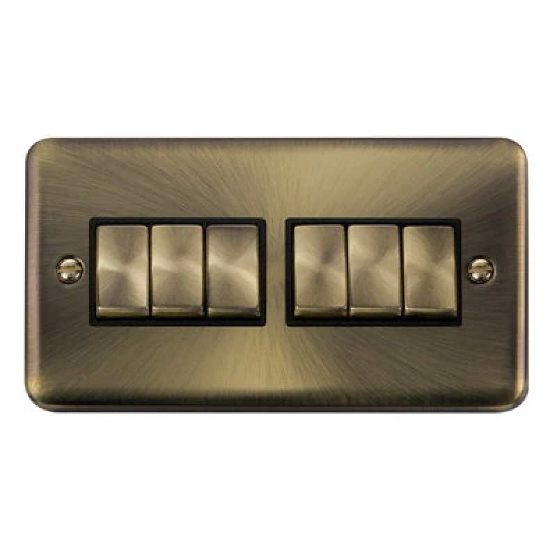 Image of SE Home Curved Antique Brass 10A 6 Gang 2 Way Ingot Light Switch Gold