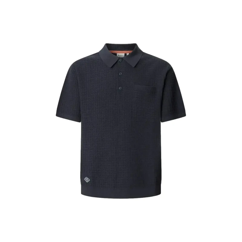 Image of Pepe Jeans Dylan Knitted Short Sleeve Polo Shirt Navy Cotton S
