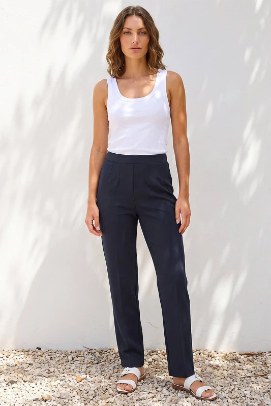 Image of Roman Womens Petite Straight Leg Ponte Stretch Trouser in Navy Size: 18 Navy Female 18