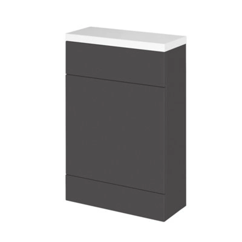 Image of Hudson Reed Fusion Floor Standing Wc Unit & Polymarble Top Compact, Stylish Bathroom Storage Unit, Gloss Grey, 600mm