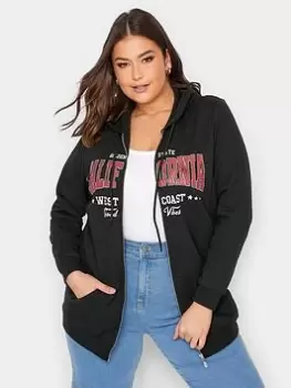 Image of Yours Logo Zip Thru Hoodie Sweatshirt, Black, Size 16, Women