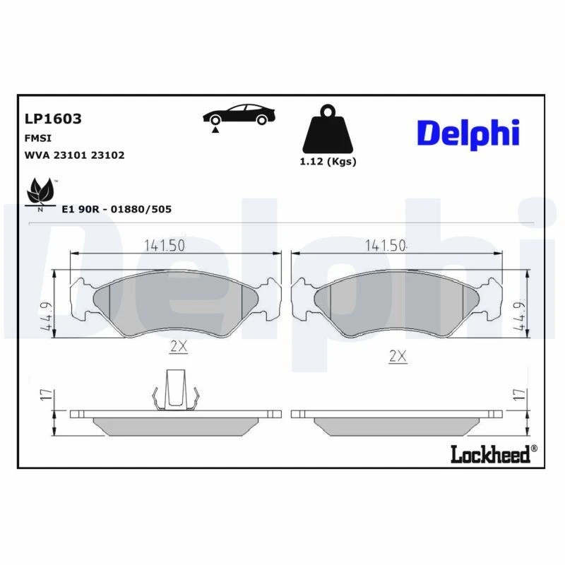Image of DELPHI Brake pad set DELPHI LP1603
