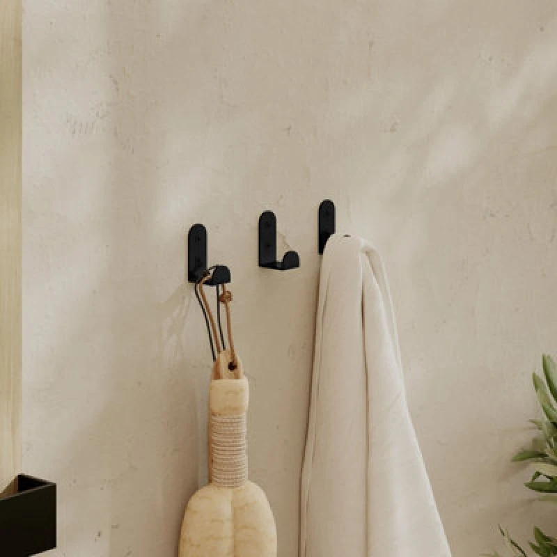 Image of Decortie Leny Triple Hook Wall Mounted Black Metal Waterproof Set Of 3