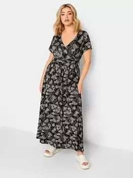 Image of Yours Floral Wrapped Neck Dress, Black, Size 18, Women