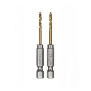 Image of Milwaukee Red Hex Shockwave 3mm HSS-TIN Metal Drill Bits 2 Pieces