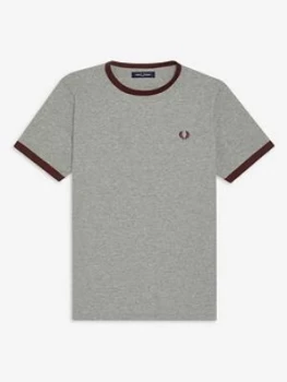 image of Fred Perry Ringer T-Shirt, Grey Marl, Size 2XL, Men