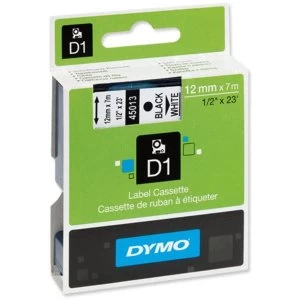 image of Dymo D1 45013 Black On White Label Tape 12mm x 7m