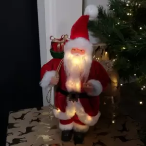 image of 43cm Battery Operated Lit Traditional Red Santa with Sack Christmas Decoration