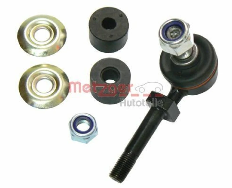 Image of METZGER 53045918 Anti-roll bar link COMPETENCE KIT, Front Axle Left, with nuts Metal Link Stabiliser (3229)