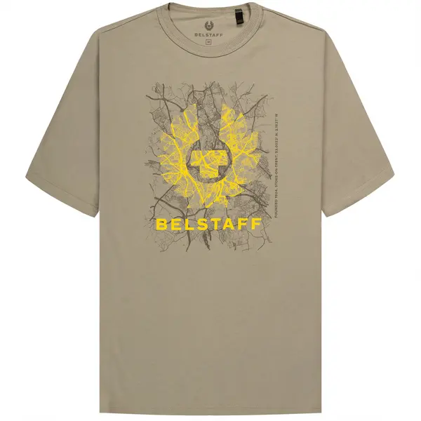 Image of Belstaff Map Printed T-Shirt Cloud Grey