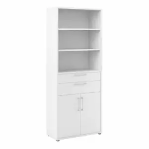 image of Prima Bookcase 3 Shelves With 2 Drawers And 2 Doors In White