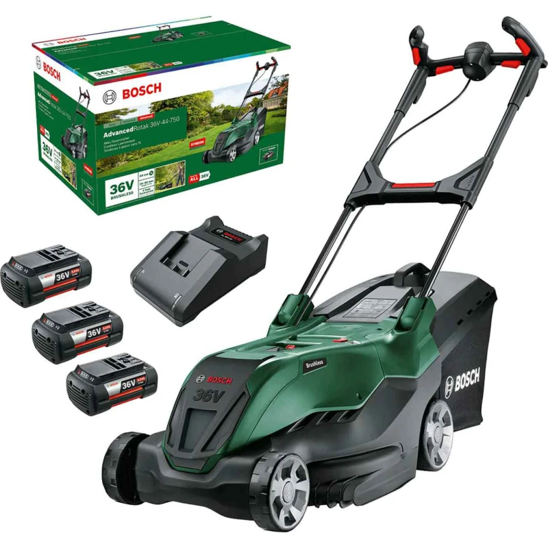 Image of Bosch ADVANCEDROTAK 36V-44-750 36v Cordless Rotary Lawnmower 440mm 3 x 6ah Li-ion Battery Charger ADVANCEDROTAK 36V-44-750