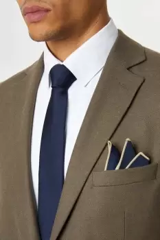 image of Navy Tie With Piped Pocket Square