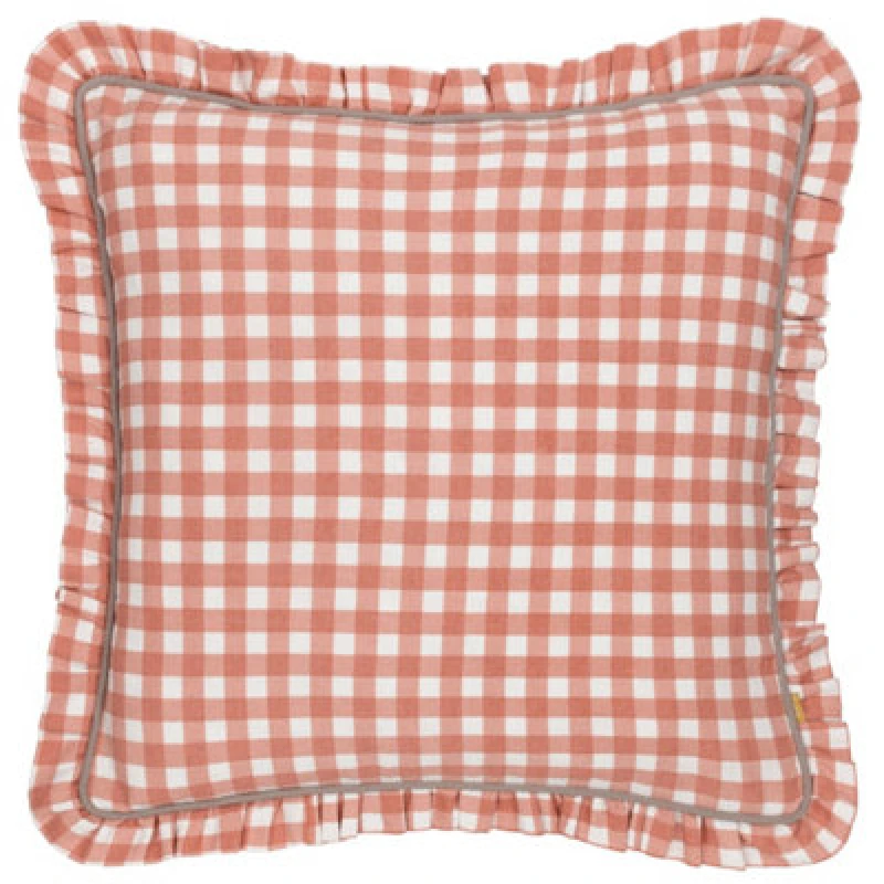 Image of Furn furn. Maude Gingham Reversible Piped Polyester Filled Cushion in Rose Size: 45cm x 45cm Rose 45cm x 45cm Unisex 5025532803115