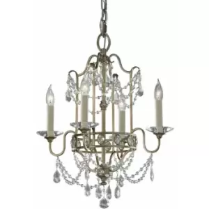 Image of 4 Bulb Chandelier Hanging Pendant LIght Gilded Silver LED E14 60W Bulb