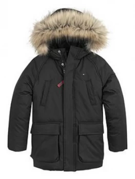 Image of Tommy Hilfiger Boys Faux Fur Hooded Parka - Black