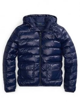 Image of Ralph Lauren Girls Classic Hooded Packable Jacket - Navy, Size 8-10 Years, M, Women