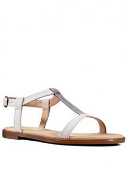 image of Clarks Bay Rosa Leather Flat T Bar Sandal - White