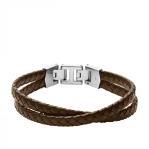 Image of Fossil Essentials Mens Brown Leather Double-Strand Bracelet