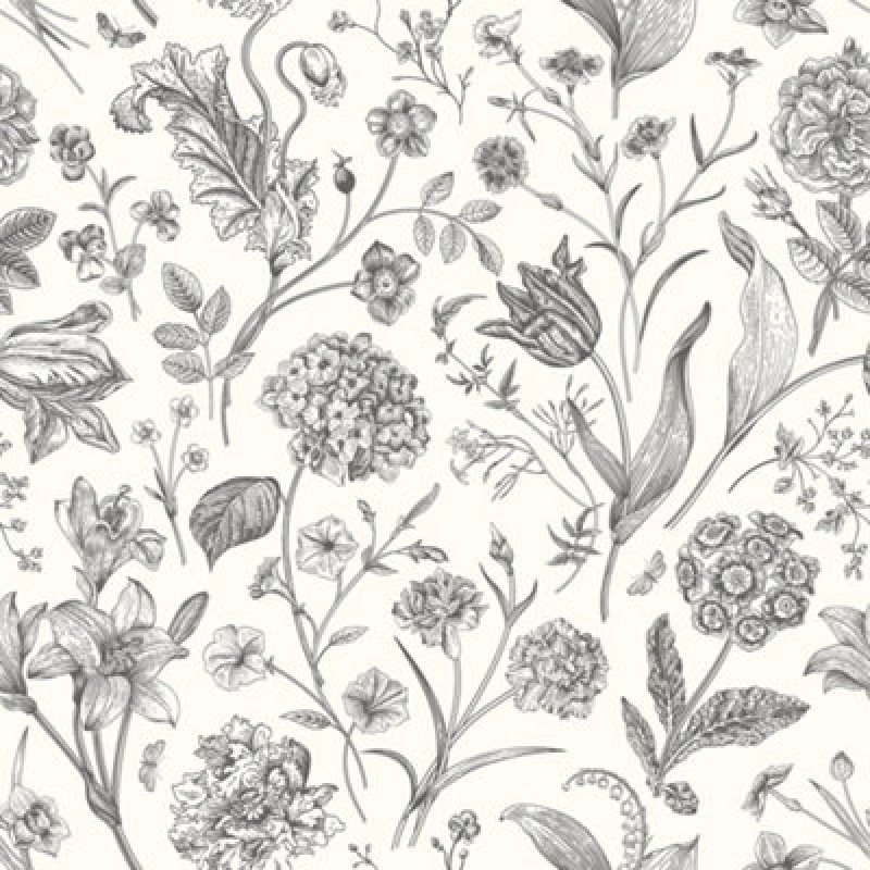 Image of Hoopla Walls Floral Toile - Ebony 10M Wallpaper