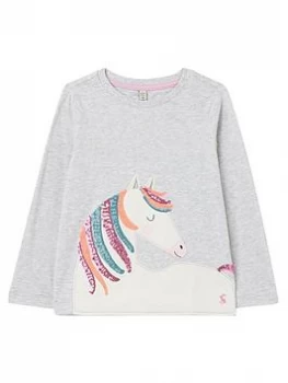 Image of Joules Girls Ava Horse Long Sleeve T-Shirt - Grey, Size Age: 3 Years, Women