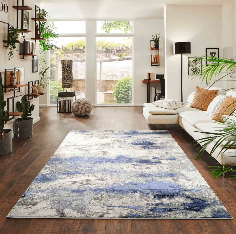 Image of Onyx Modern Living Room Rug - Abstract Area Rugs Navy 160X230 Cm