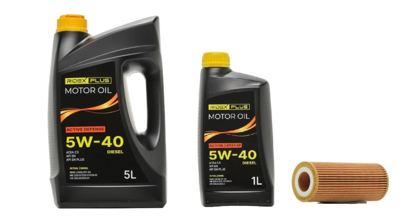 Image of RIDEX PLUS 100908O0083P Oil change kit (oil filter + engine oil) Oil change kit (oil filter + engine oil) (100908)