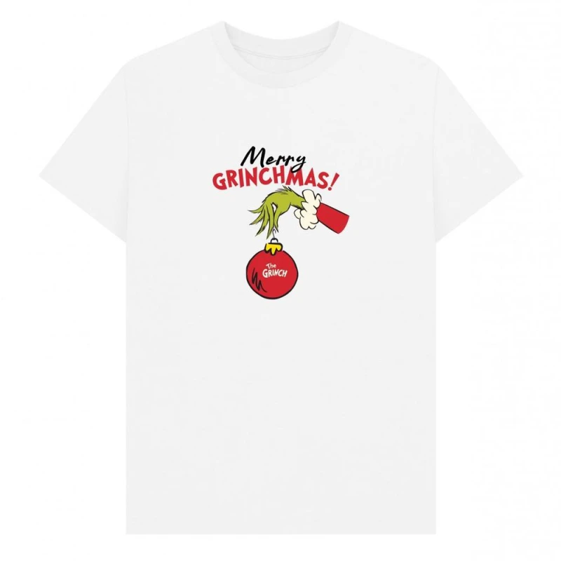Image of The Grinch Mens Merry Grinchmas Bauble T-Shirt in White Size: Small White Male S