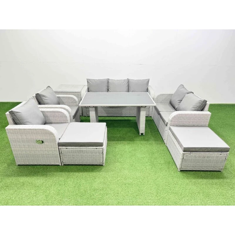 Image of Fimous 9 Seater Garden Furniture Set 2 Big Stool Side Table Light Grey Light Grey Unisex
