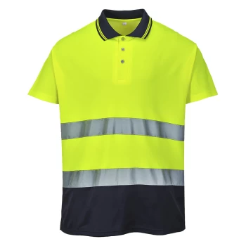 image of Portwest Mens Class 2 Hi Vis Cotton Comfort Polo Shirt Yellow / Navy M