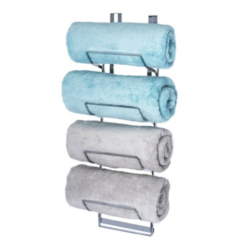Image of LIVIVO 2-in-1 Bathroom Towel Rack Holder (Over Door/Wall Mounted) Metallic Silver