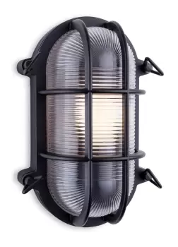 image of Turin Outdoor Bulkhead Wall Light Oval Black IP65, E27