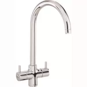 image of CDA Chrome Twin Lever Swan Neck Kitchen Tap