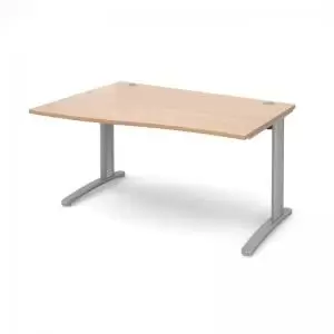 image of TR10 left hand wave desk 1400mm - silver frame and beech top