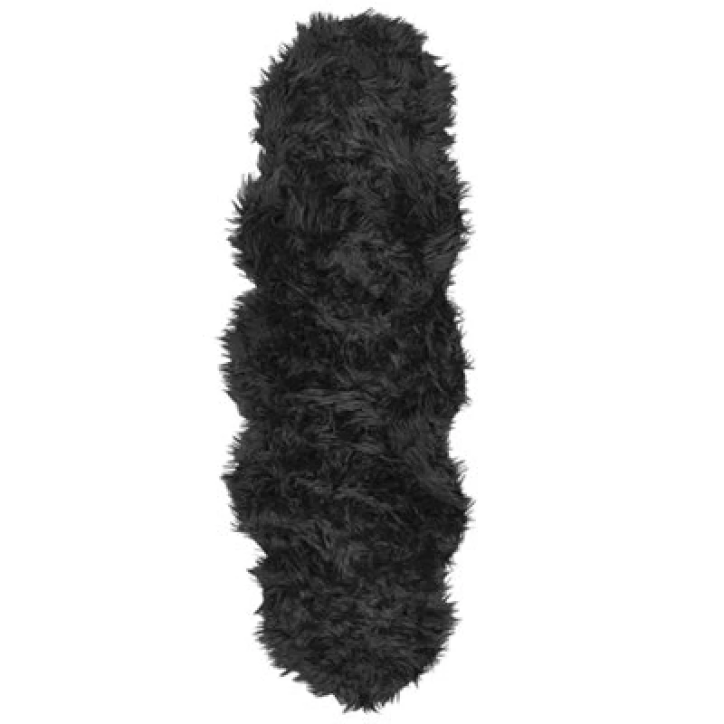 Image of Beliani Faux Fur Rug Mamungari Black 60 X 180 Cm