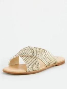 image of OFFICE Steffanni Cross Over Flat Sandals - Gold, Size 3, Women