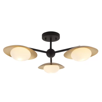 image of Tivoli 3 Light Ceiling Semi Flush Gold & Dark Bronze Finish With Opal Glass