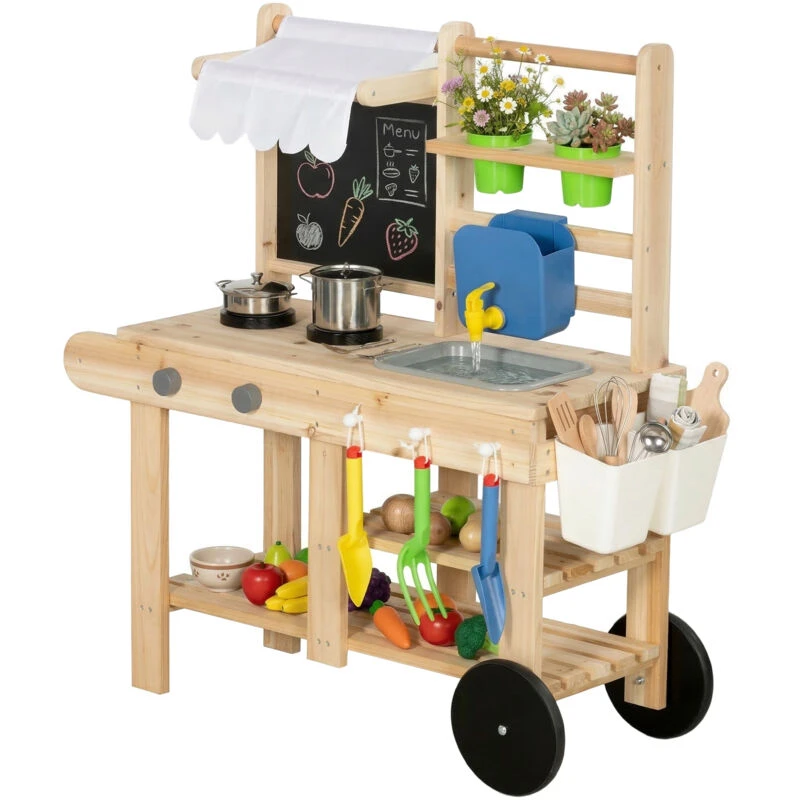 Image of AIYAPLAY Mud Kitchen with Real Water Faucet Natural Wood Natural Unisex