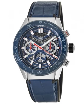 Image of Tag Heuer Carrera Calibre Heuer 02 Blue Skeleton Dial Leather Strap Mens Watch CBG2011.FC6430 CBG2011.FC6430