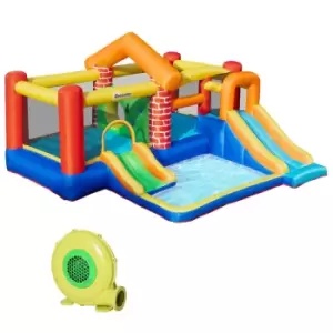 image of Outsunny Kids Bounce Castle Double Slides & Trampoline Design With Inflator