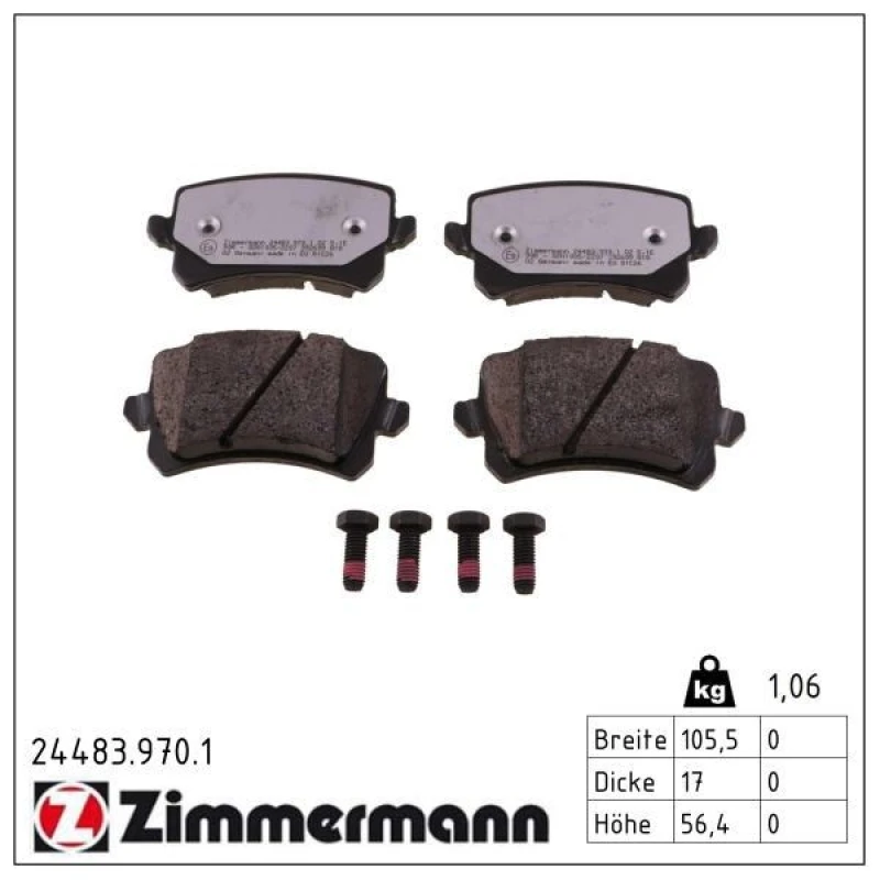 Image of ZIMMERMANN Brake pad set ZIMMERMANN 24483.970.1