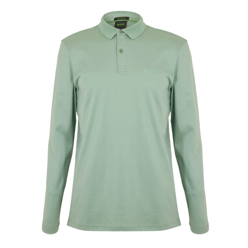Image of Boss Mens Pirol Long-Sleeve Polo Shirt, Timeless Design Open Green male XS