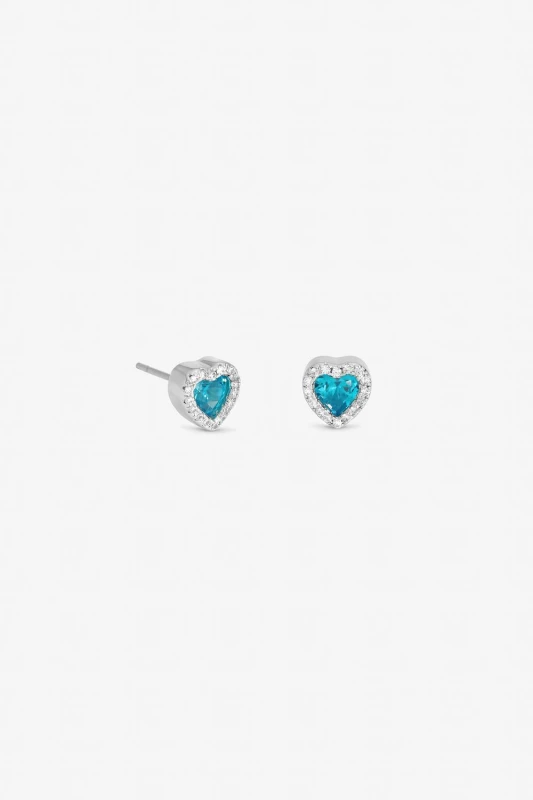 Image of Jon Richard Womens Rhodium Plated & Blue Heart Stud Earrings in Silver Silver Female One Size
